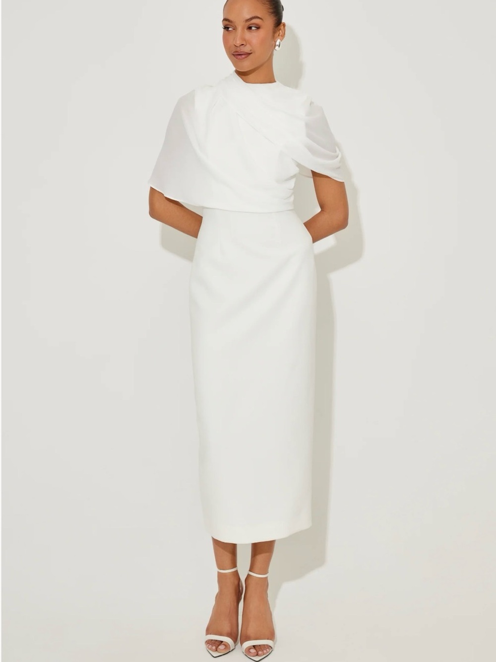 Odd Muse Gathered Midi Dress White